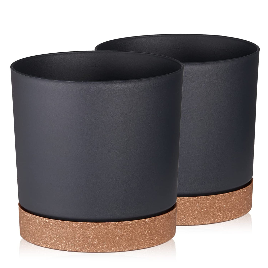Tymar Blumentopf mit Untersetzer, 2er-Pack, dekorativer Pflanzentopf aus Kunststoff, Moderne, Runde