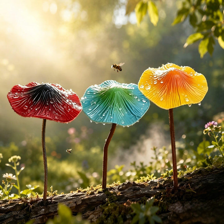Gartendeko für Draussen Wetterfest 3 Stück Bunte Pilz Deko, Gartenstecker Rost Elfen Figuren Garten