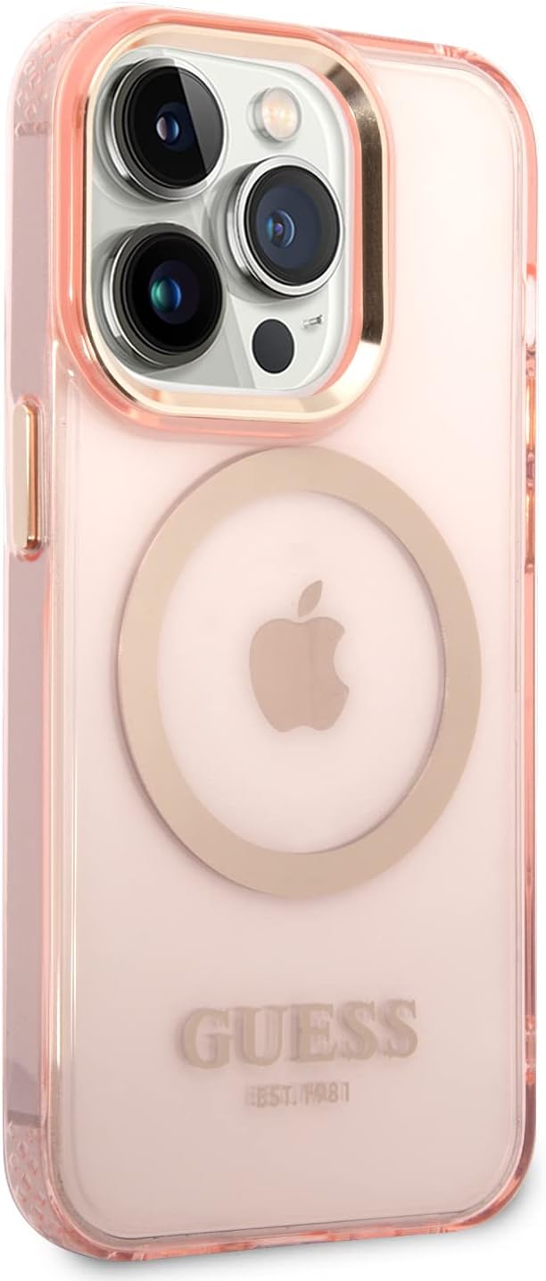 GUESS GUHMP14LHTCMP Hülle für iPhone 14 Pro 6,1" Rosa Hard case Gold Outline Translucent
