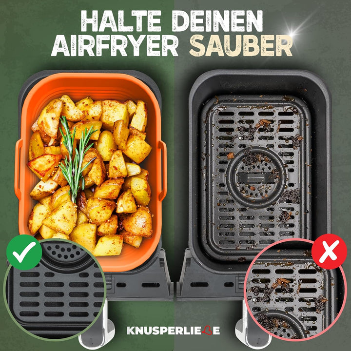 KNUSPERLIEBE® 2x Set Silikonform Faltbar für Airfryer, Heissluftfritteuse, BPA-FREI | Zubehör Ninja