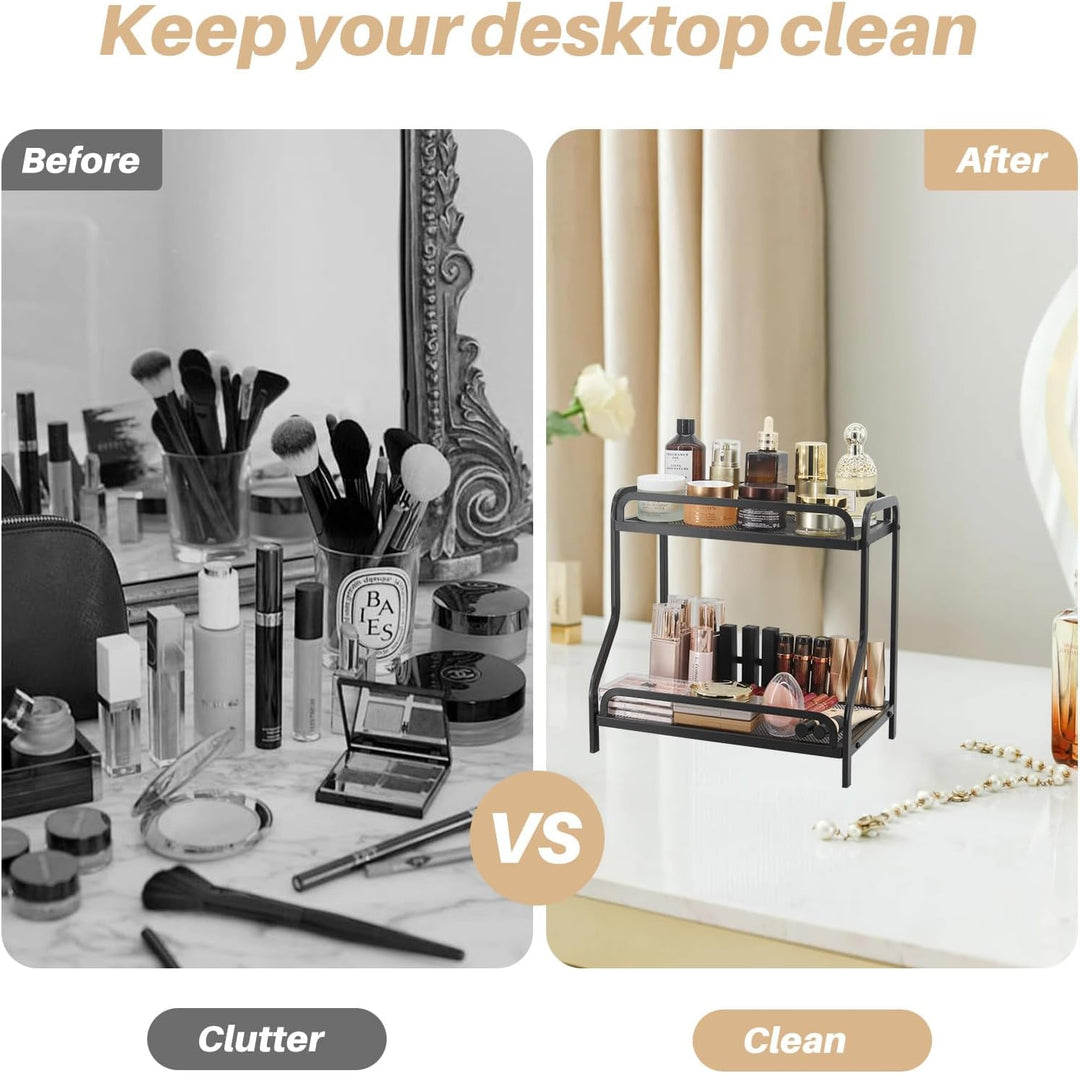 Badezimmer-Organizer mit 2 Ebenen, multifunktional, Make-up-Organizer, Regal und Küchenregal, Aufbew