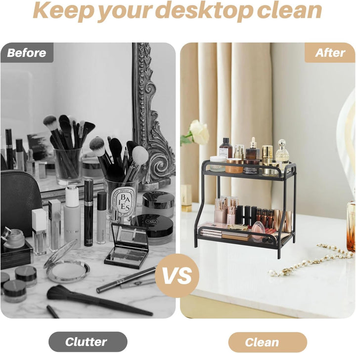 Badezimmer-Organizer mit 2 Ebenen, multifunktional, Make-up-Organizer, Regal und Küchenregal, Aufbew