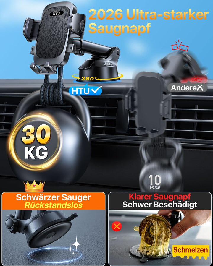HTU 2026【Militär-Klasse】 Handyhalterung Auto【Stärkste Saugnapf & Lüftung】 Handy Halterung Auto 360°