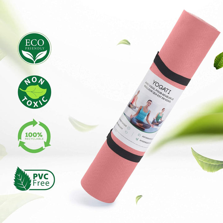 YOGATI Yogamatte rutschfest Schadstofffrei, mit Tragegurt. Yoga Matte mit Ausrichtungslinien. Ideal