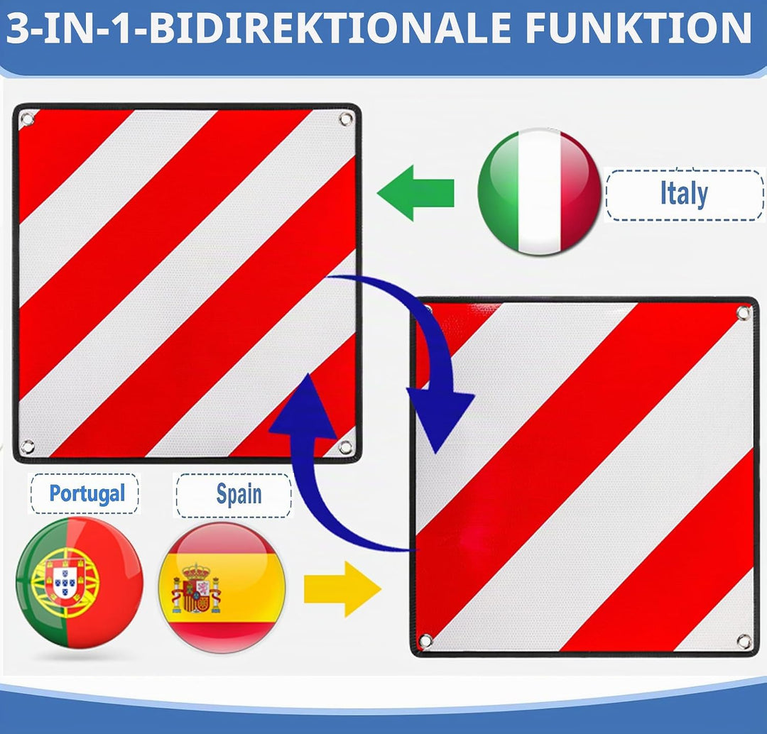WISCRAFTER Warntafel für Spanien und Portugal Fahrradträger,3 In 1 Alu Reflektierend Warnschild(50 x