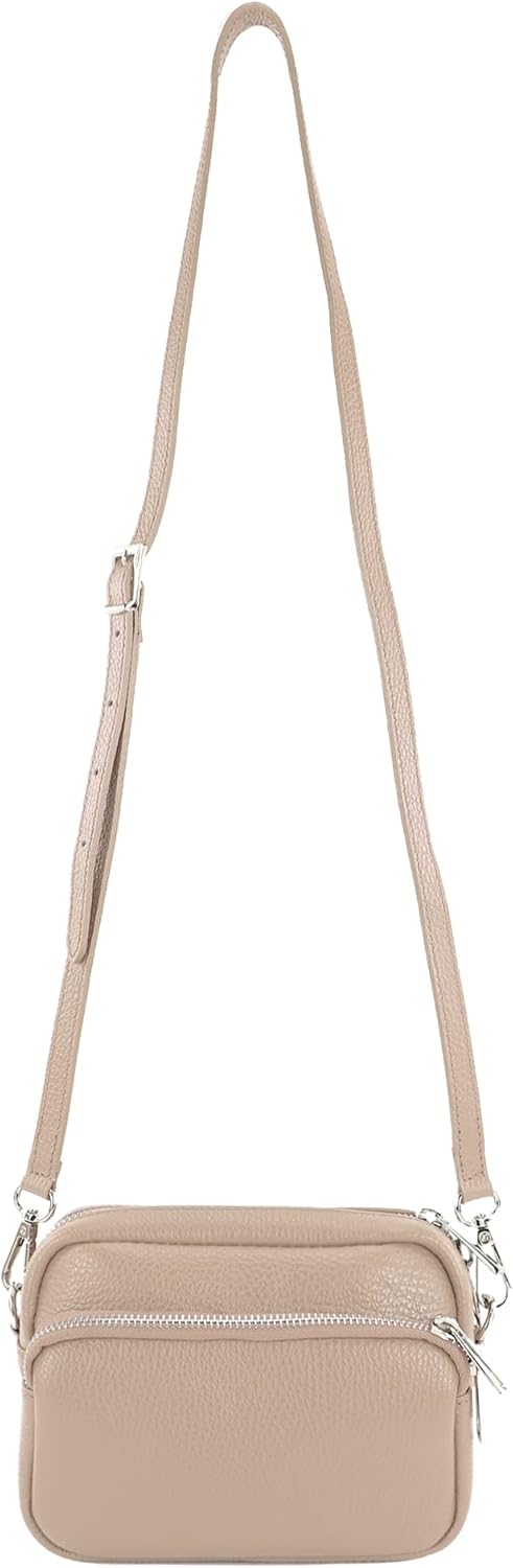 modamoda de - T231 - ital. Umhängetasche Klein Small aus Leder Rosabeige, Rosabeige