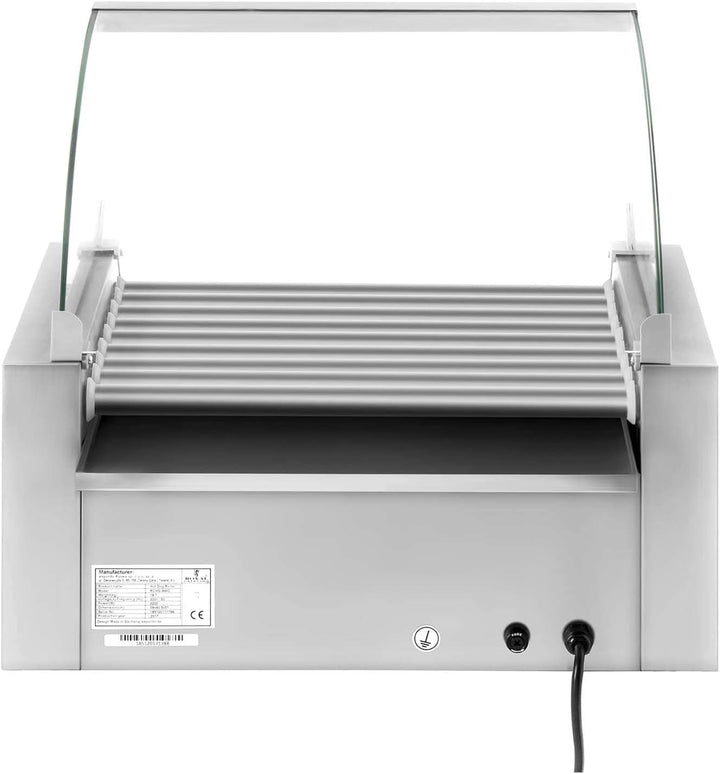 Royal Catering - Hot Dog Grill Hot Dog Maschine (9 Rollen, Edelstahl, 2.200 W, 2 Heizzonen, herausne