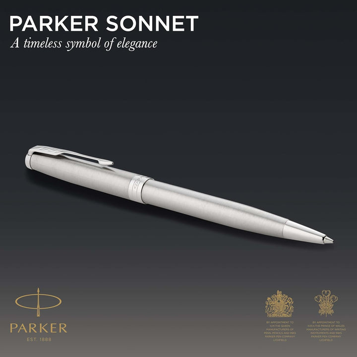 Parker Sonnet Kugelschreiber | Edelstahl mit Palladiumzierteilen | Mittlere Spitze | schwarze Tinte