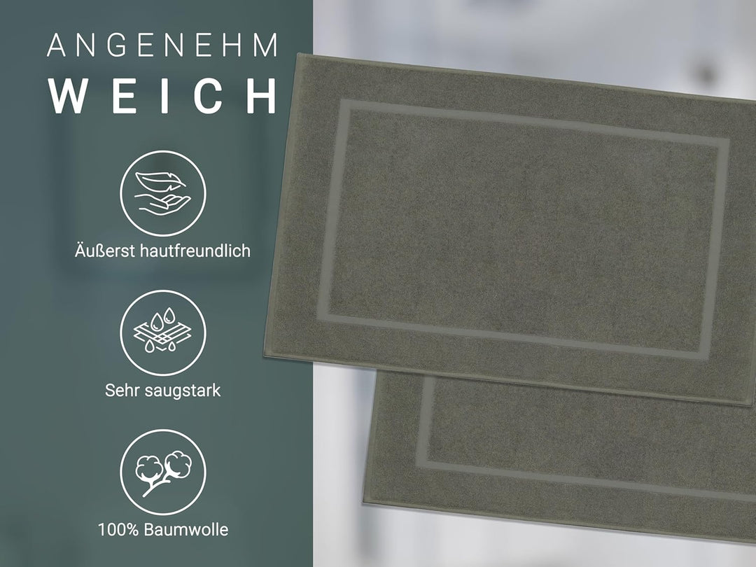 ZOLLNER 2er Set Badematten in 50x80 cm - besonders saugstarke und weiche Badvorleger in Taupe - mit