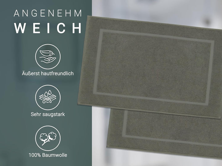 ZOLLNER 2er Set Badematten in 50x80 cm - besonders saugstarke und weiche Badvorleger in Taupe - mit