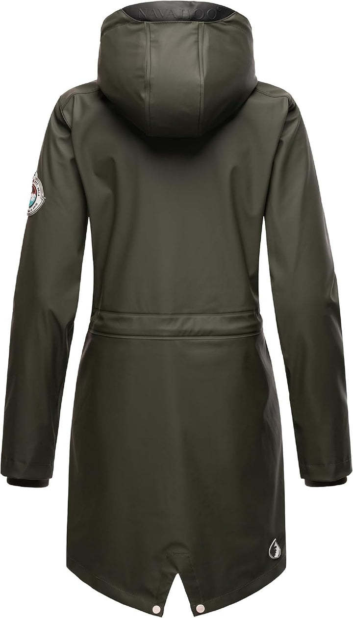 Navahoo Damen Übergangsjacke Regenmantel wasserdicht lang mit Kapuze Tropical Stormoo XS-3XL S Oliv,