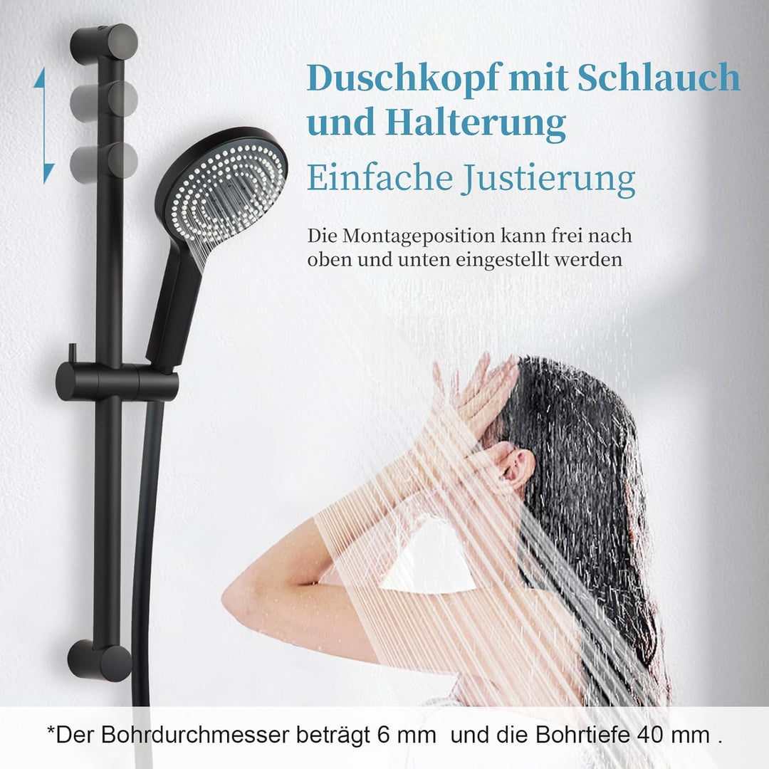 OFFO Duschset mit Duschstange 100cm, Handbrause mit 6 Strahl und 1,6m Duschschlauch, Duschkopfhalter