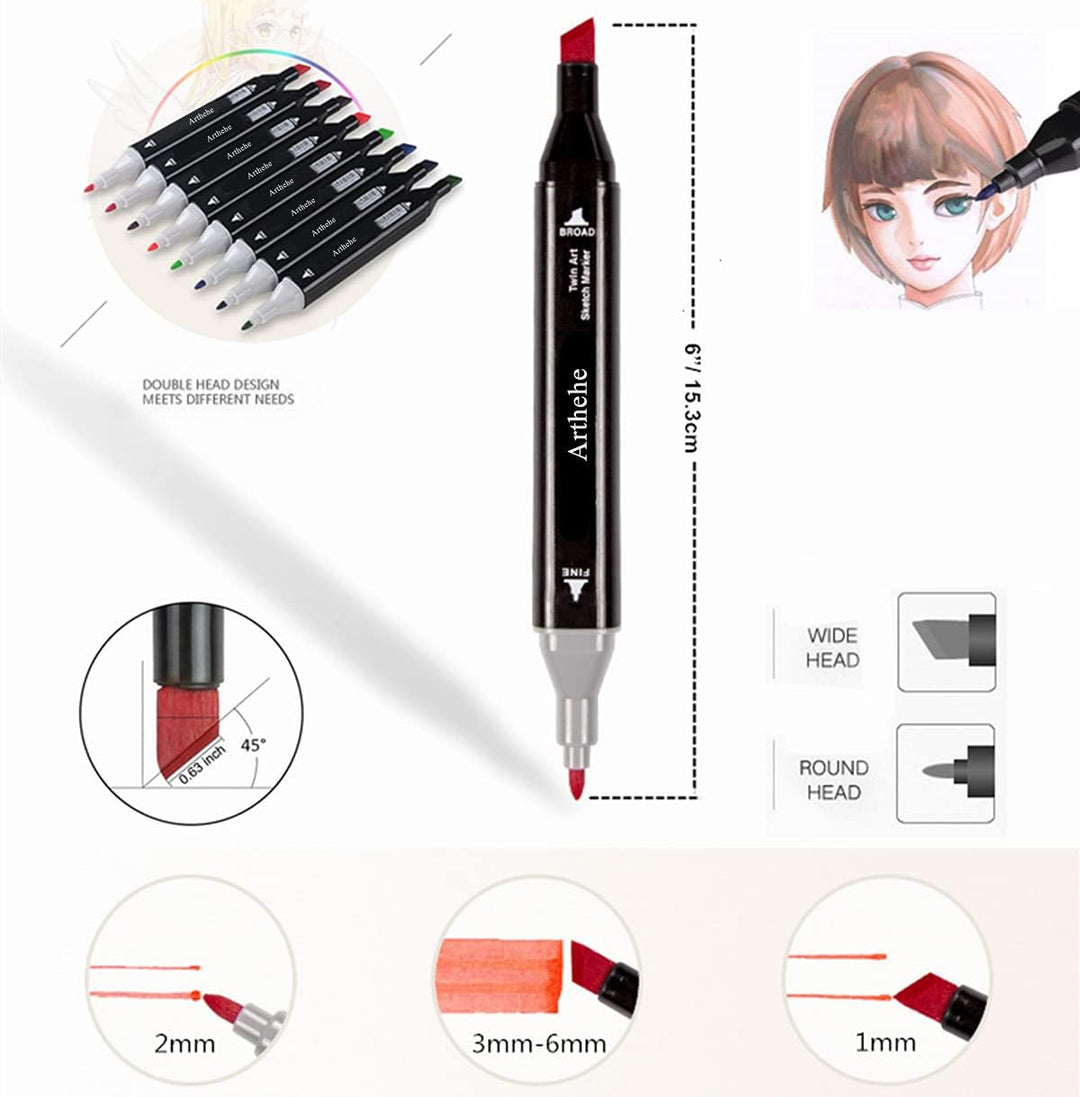 168 Farben Graffiti Stifte + 2 Nr. 0 Farbmischstifte, ARTHEHE Twin Tip Marker Stifte Set für Manga D