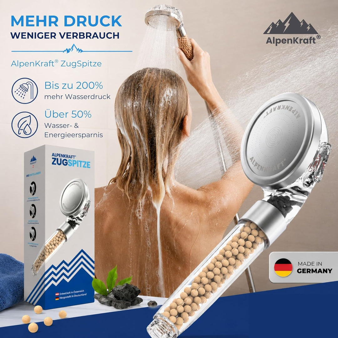 ALPENKRAFT - ZugSpitze Made in Germany Duschkopf wassersparend druckerhöhend