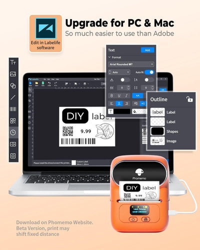 Phomemo M110 Etikettendrucker 3 EtikettenRollen, Beschriftungsgerät Selbstklebend für Telefon und PC