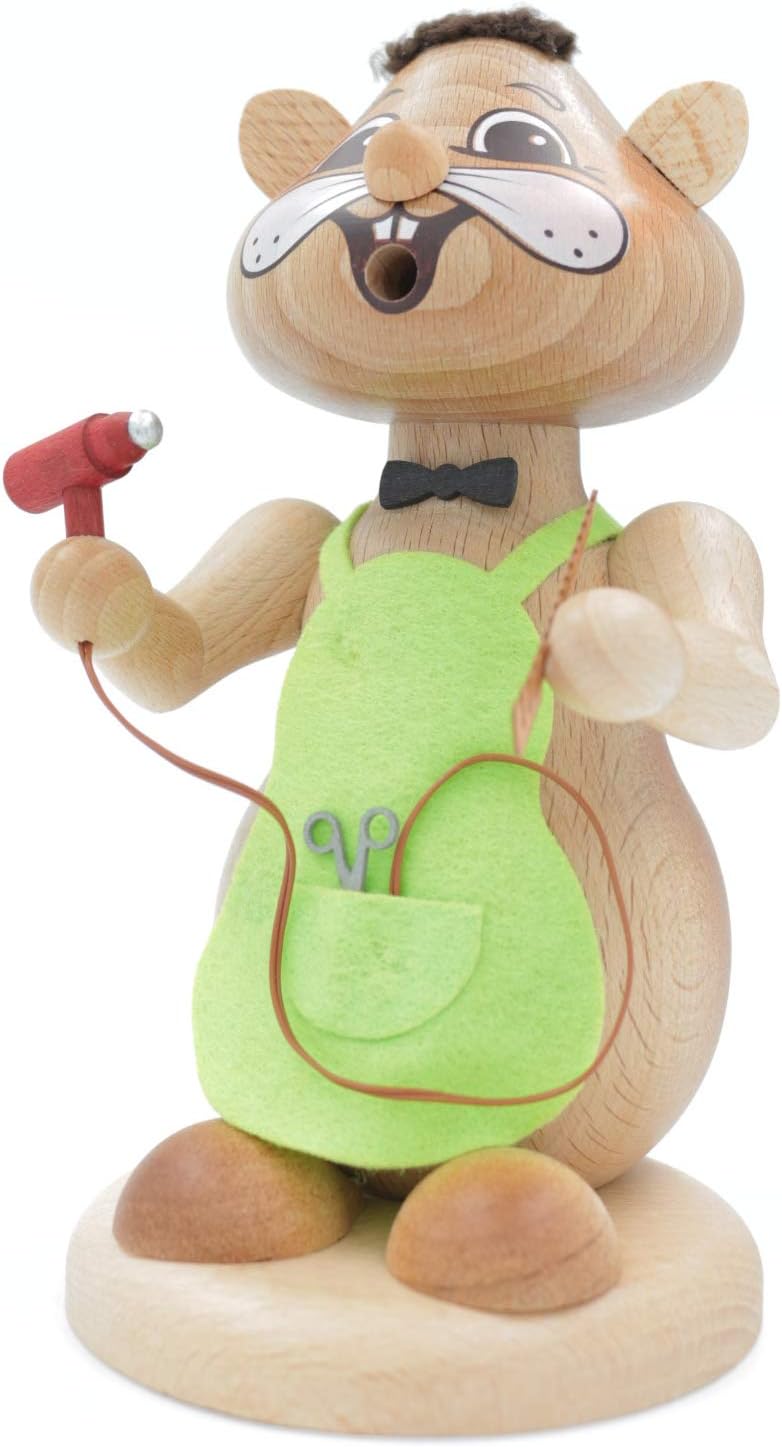 Kuhnert - Erzgebirgische Holzkunst Räuchermann Räucherfigur Hamster 18cm - Friseur, Friseur