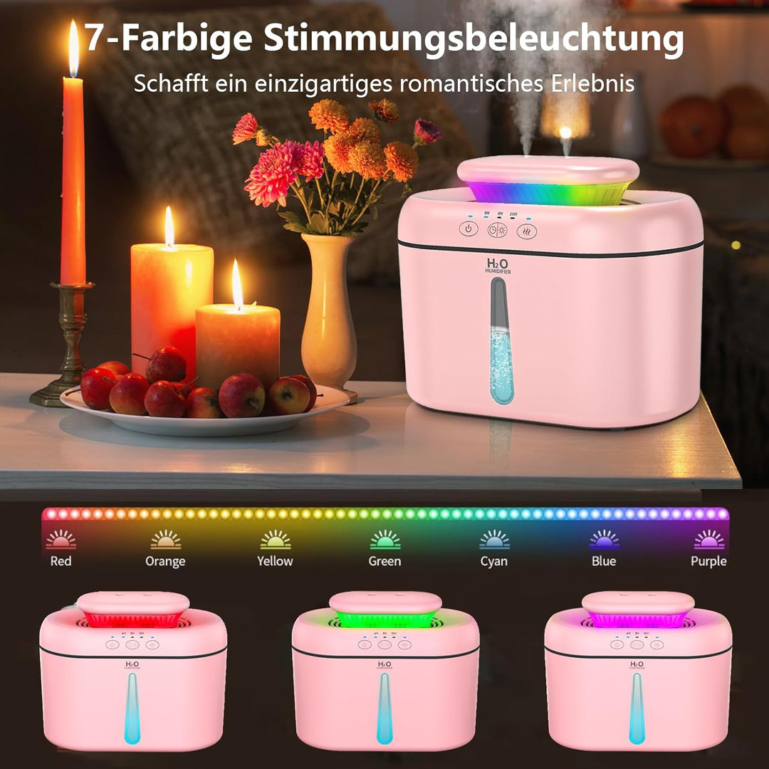 Luftbefeuchter – Ultra-leise, Grosskapazität, mit 7-farbiger Atmosphärenbeleuchtung, automatische Ab