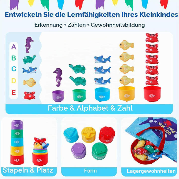 Baby Spielzeug ab 1 2 3 Jahr, Montessori Sensorik Ozean Angelspielzeug, Angelspiel für Kinder 6 12 M