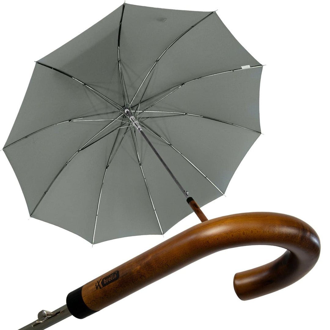 iX-brella Herren Stockschirm Automatik mit Echtholz-Rundhakengriff Grau grey, grey