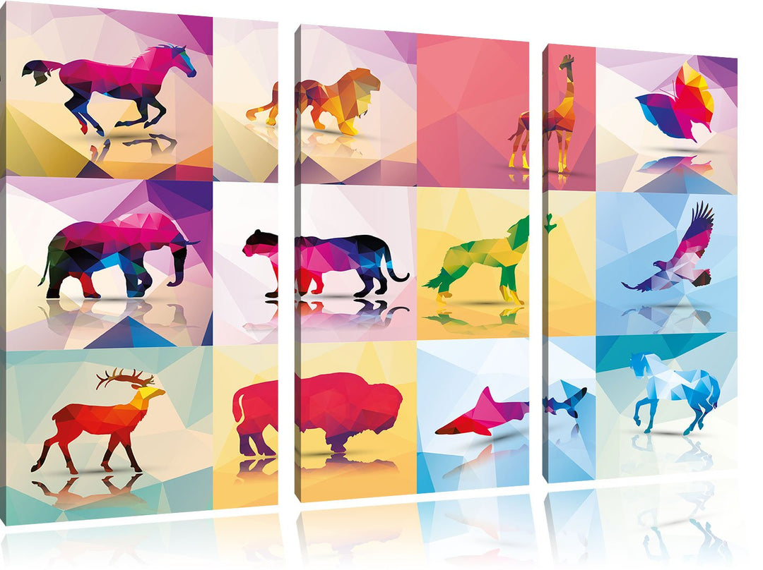 Pixxprint schöne Vector Tiere als Leinwandbild/Grösse: 3 Teilig (120x80) cm/Wandbild/Kunstdruck/fert