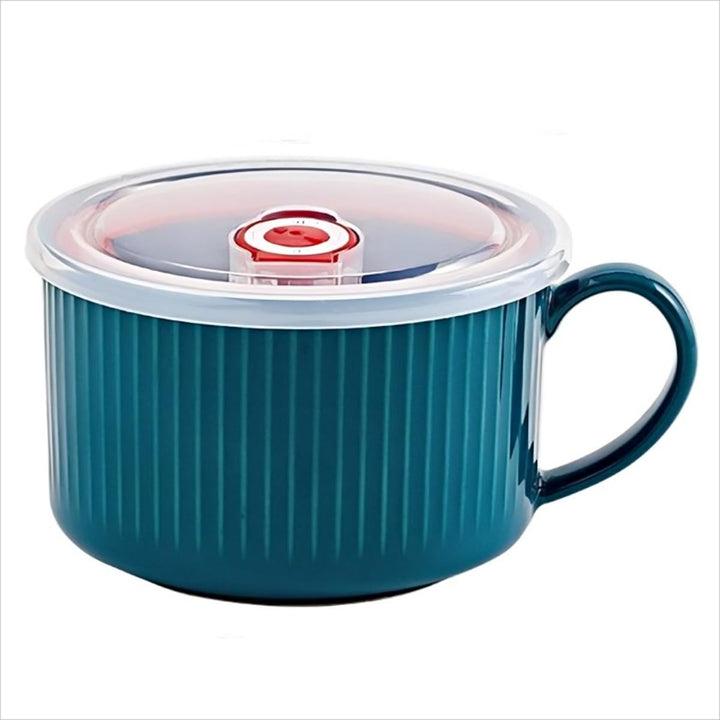 Keramik Suppenschalen mit Griff und Deckel, 750 ml Grosse Suppentasse für Suppe, Instant-Nudel, Müsl