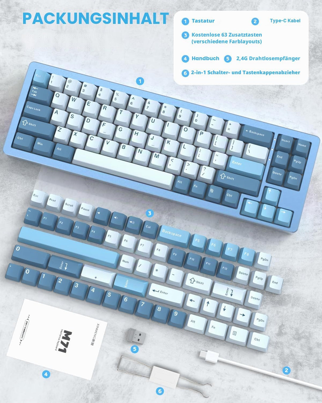 ATTACK SHARK M71 CNC Aluminum Custom Mechanical Gaming Keyboard, Tri-Mode-BT5.0/2.4G Wireless/Wired,