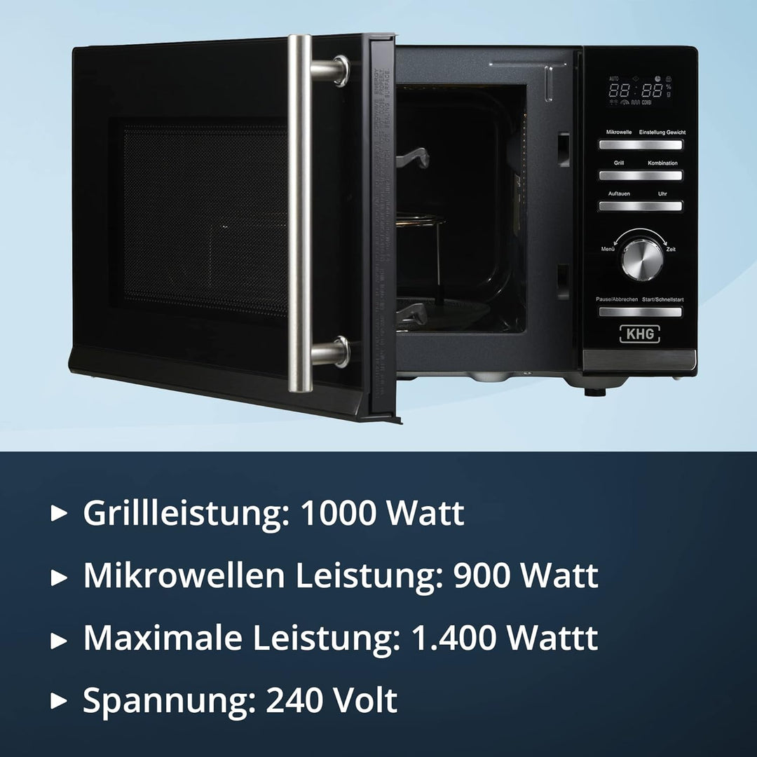 KHG Mikrowelle MW-23.1GS mit Grill 23L aus Metall in schwarz, 9 Automatikprogramme, bis 1.400 Watt,