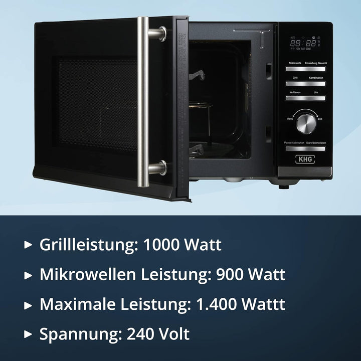 KHG Mikrowelle MW-23.1GS mit Grill 23L aus Metall in schwarz, 9 Automatikprogramme, bis 1.400 Watt,