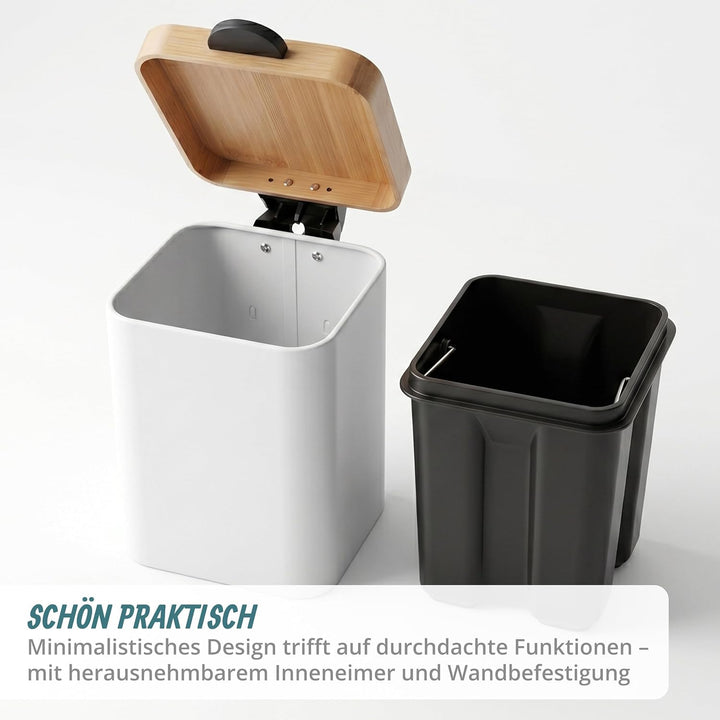 Relaxdays Kosmetikeimer Wandmontage, 3 l, Absenkautomatik, Inneneimer, Metall, eckiger Badezimmer Mü