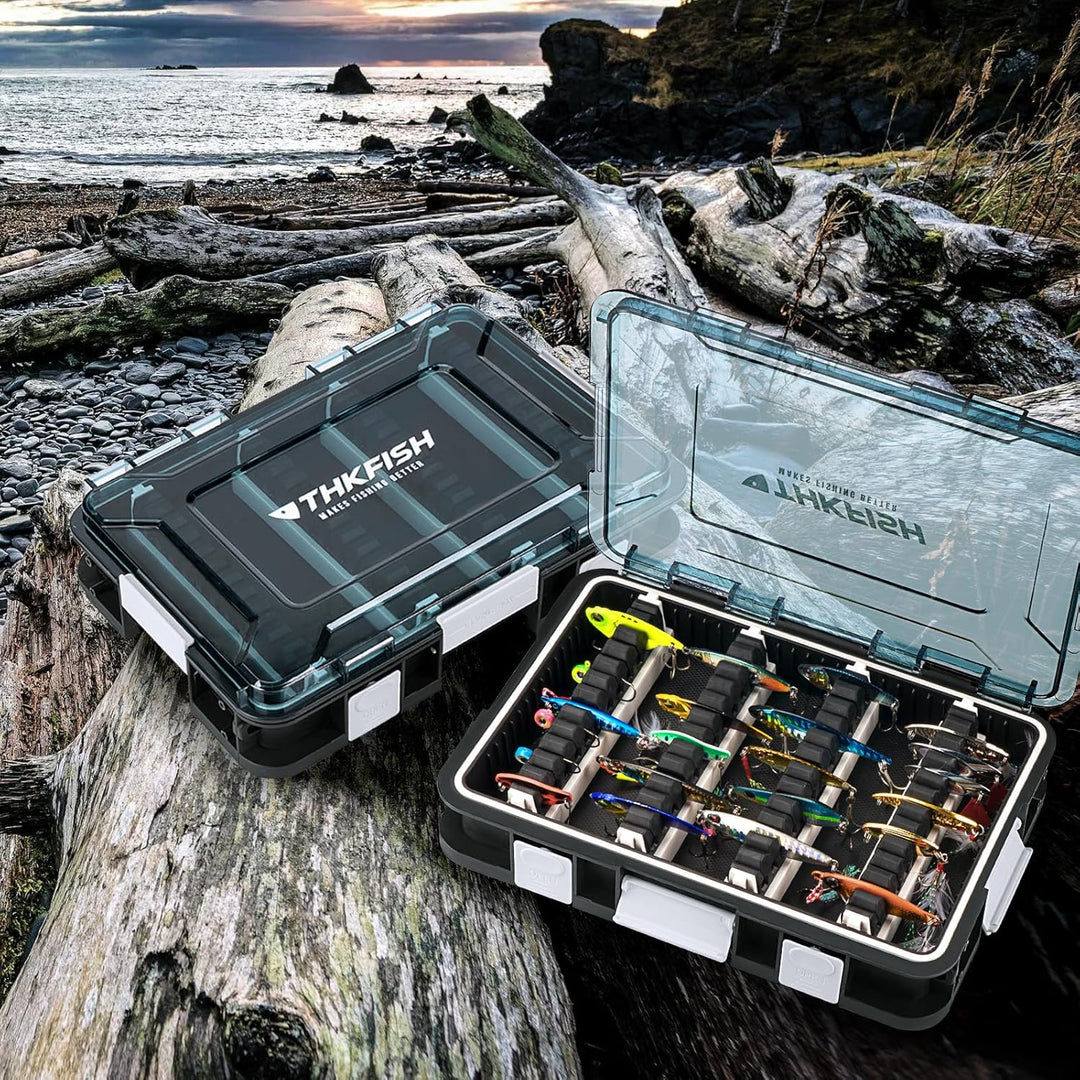 Köderbox Angeln Set, 2 Stück Angelbox 23x16x5 cm, Tackle Box Angeln mit Herausnehmbaren Trennwänden,
