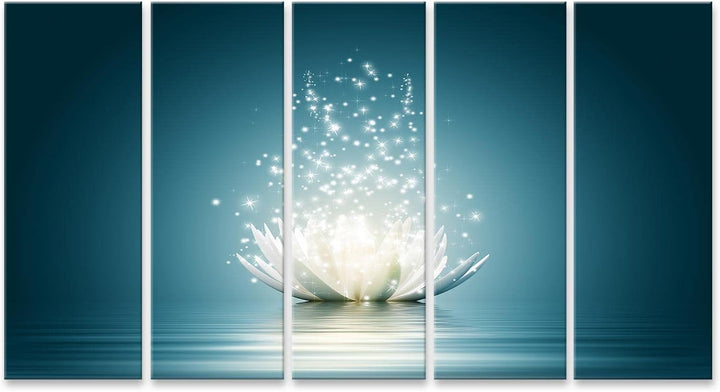 islandburner Bild auf Leinwand Lotusblume Glitzer Vor Blauem Hintergrund Bilder Wandbilder Poster Le