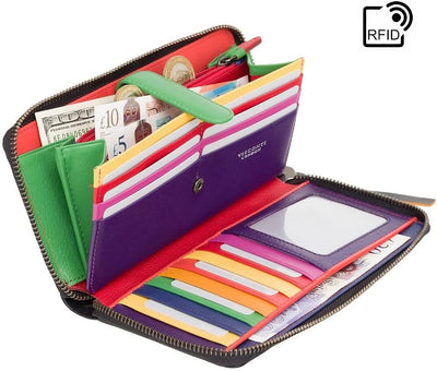 VISCONTI 100% Pur Leder Damen Portemonee RFID Schutz Geldbeutel XL Geldbörse mit Reissverschluss für