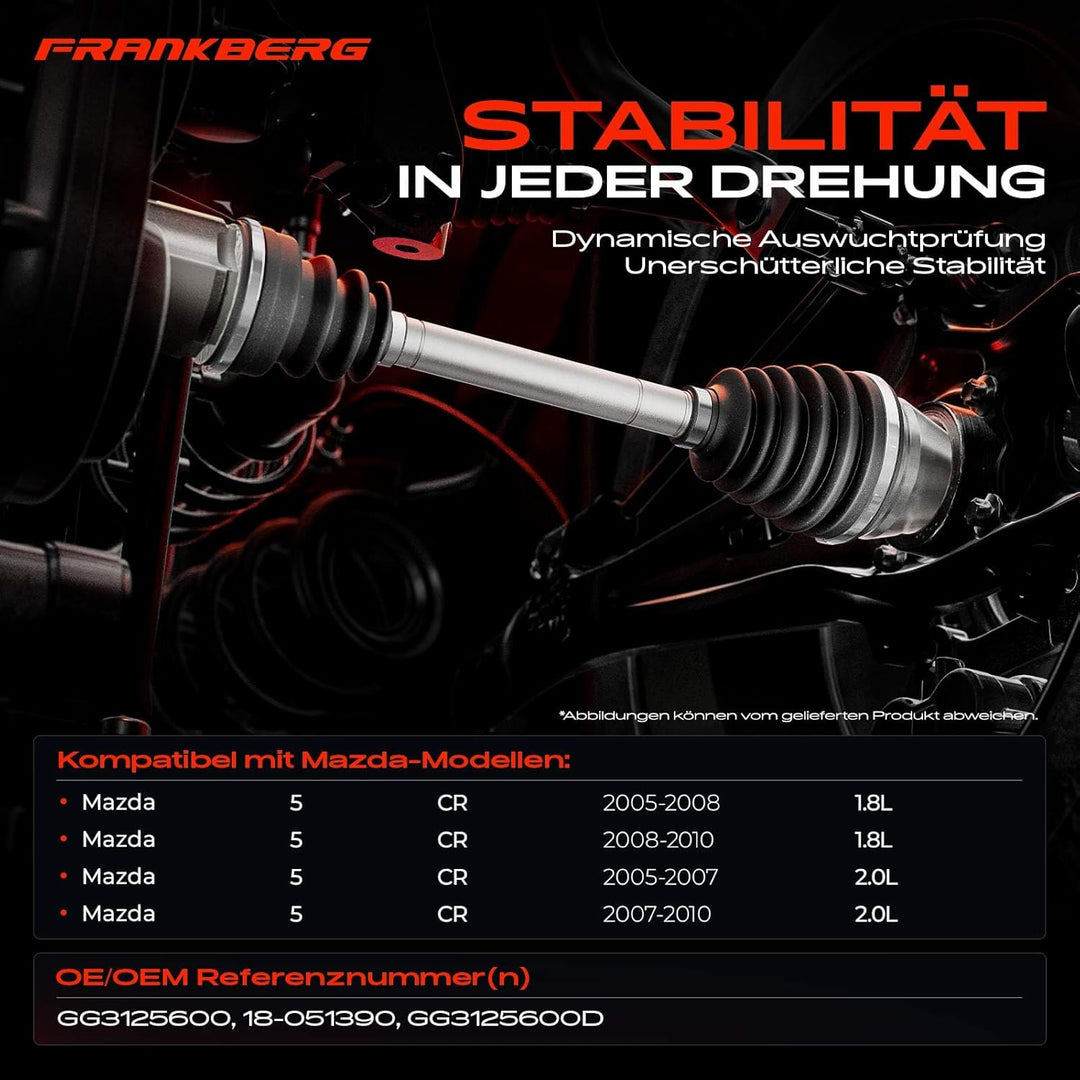 Frankberg Antriebswelle Vorderachse Links Kompatibel mit 5 CR19 1.8L 2.0L 2005-2010 Replace# GG31256