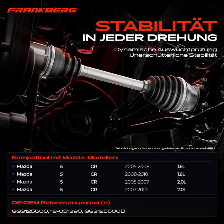 Frankberg Antriebswelle Vorderachse Links Kompatibel mit 5 CR19 1.8L 2.0L 2005-2010 Replace# GG31256