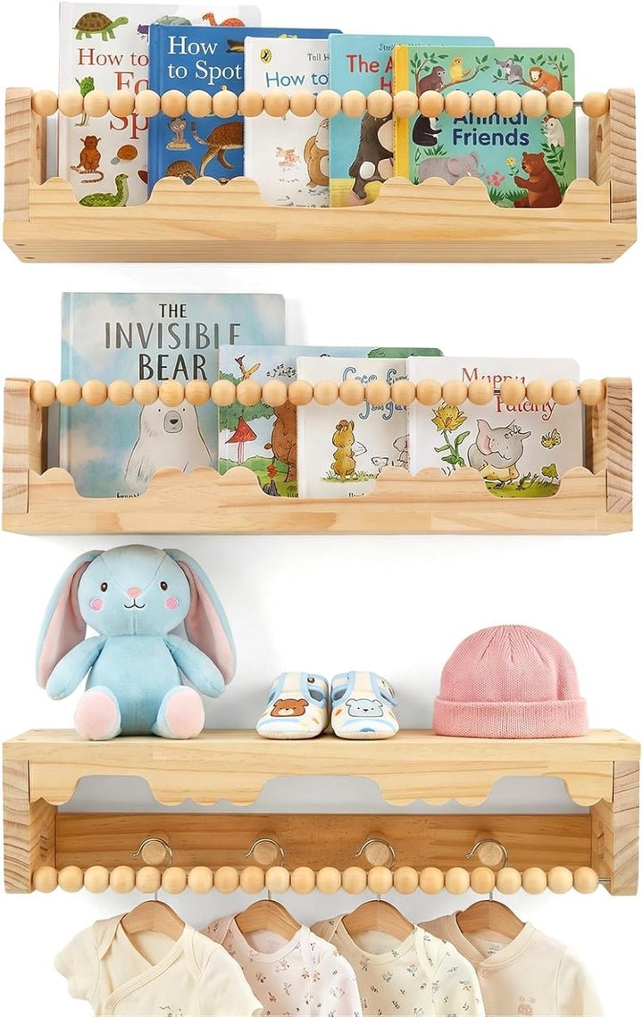 Wandregal Kinderzimmer 3er Set, Bücherregal Kinder Wand für Spielzeug Bilder und Bücher, 40cm Regal