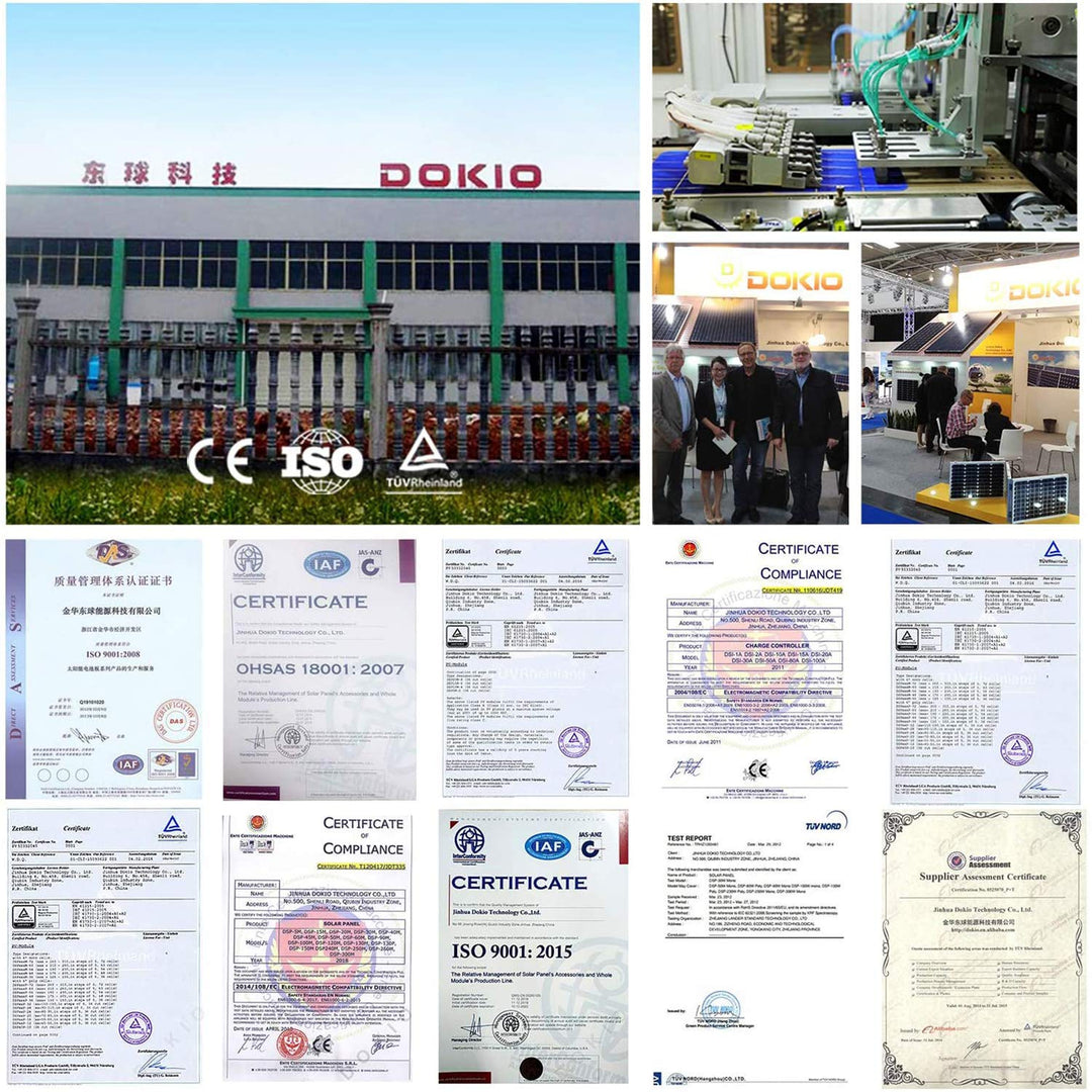 DOKIO Faltbares mobiles Solar-Panel 100 Watt mit monokristallinen Zellen, Integrierter 12-Volt-Lader