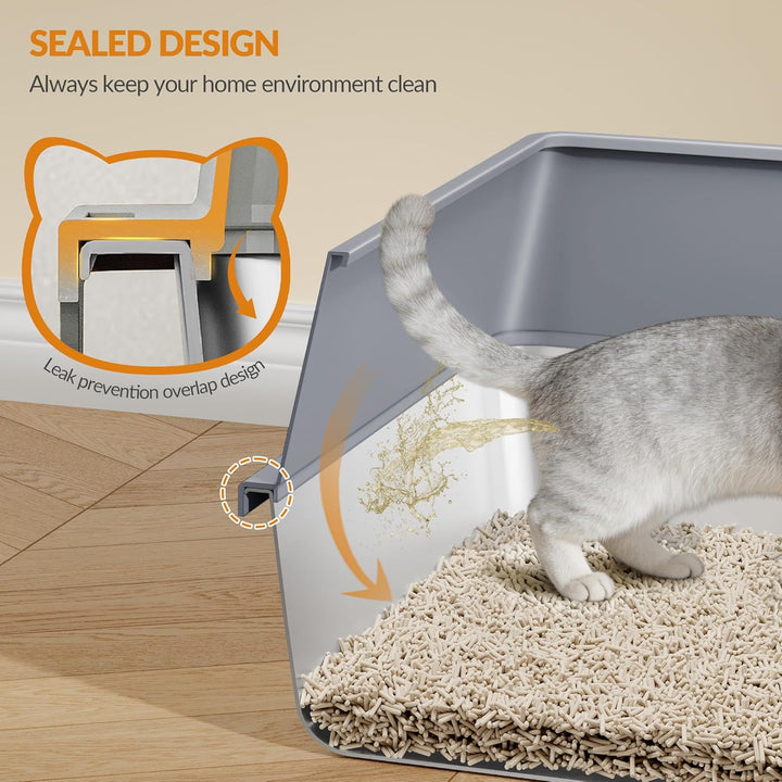 Katzenklo Edelstahl, XXL Metall Katzentoilette Gross, Katzenklo Edelstahl mit Hoher Rand, mit Schauf
