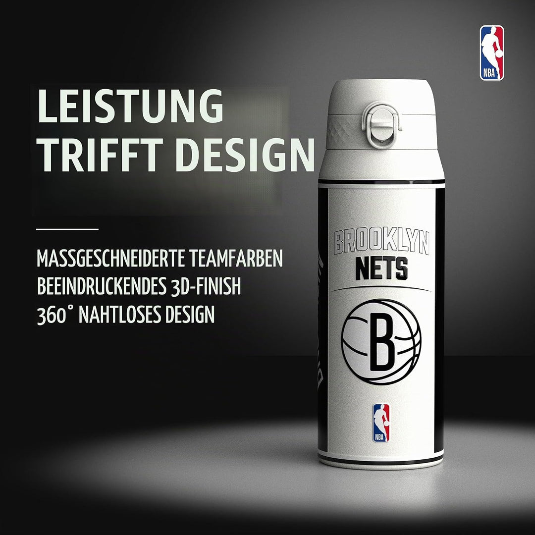 ion8 NBA Brooklyn Nets Trinkflasche Mit Herausnehmbarem Strohhalm, 750ml/24oz, Auslaufsichere Isolie