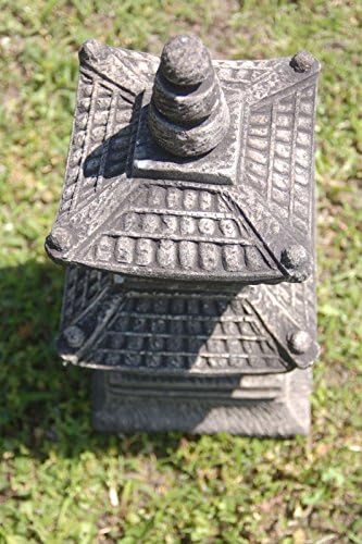 Steinfigur 2-stöckige Pagode Japanhaus Sandstein Gartendeko Figur Steinlaterne 35 cm hoch GRAU
