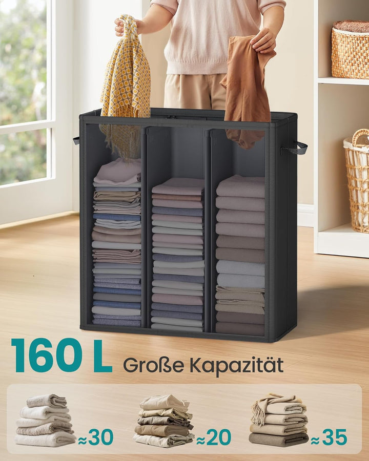 SONGMICS Wäschekorb mit 3 Fächern, 160 L, mit Deckel, 5 Etiketten, herausnehmbarer und waschbarer In