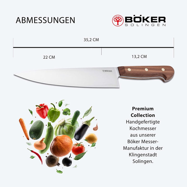 BÖKER SOLINGEN® Cottage-Craft - handgefertigtes Carbonstahl Chefmesser Solingen - extra scharfes Küc