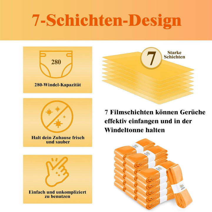 12 Stück Windeleimer Nachfüllkassetten, 4.5M NachfüLlfolie Nachfüllbeutel Windeleimer,Geruchsdichte