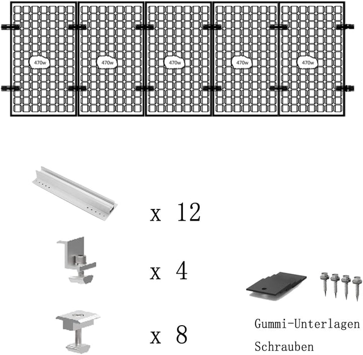 Solarmodul Alu Halterung Befestigungssystem Trapezblech PV Befestigungsschiene Schiene 400MM Endklem