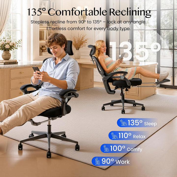 FLEXISPOT Ergonomischer Bürostuhl mit Fussstütze, X-förmiger Schreibtischstuhl mit 135°-Neigung, Gek
