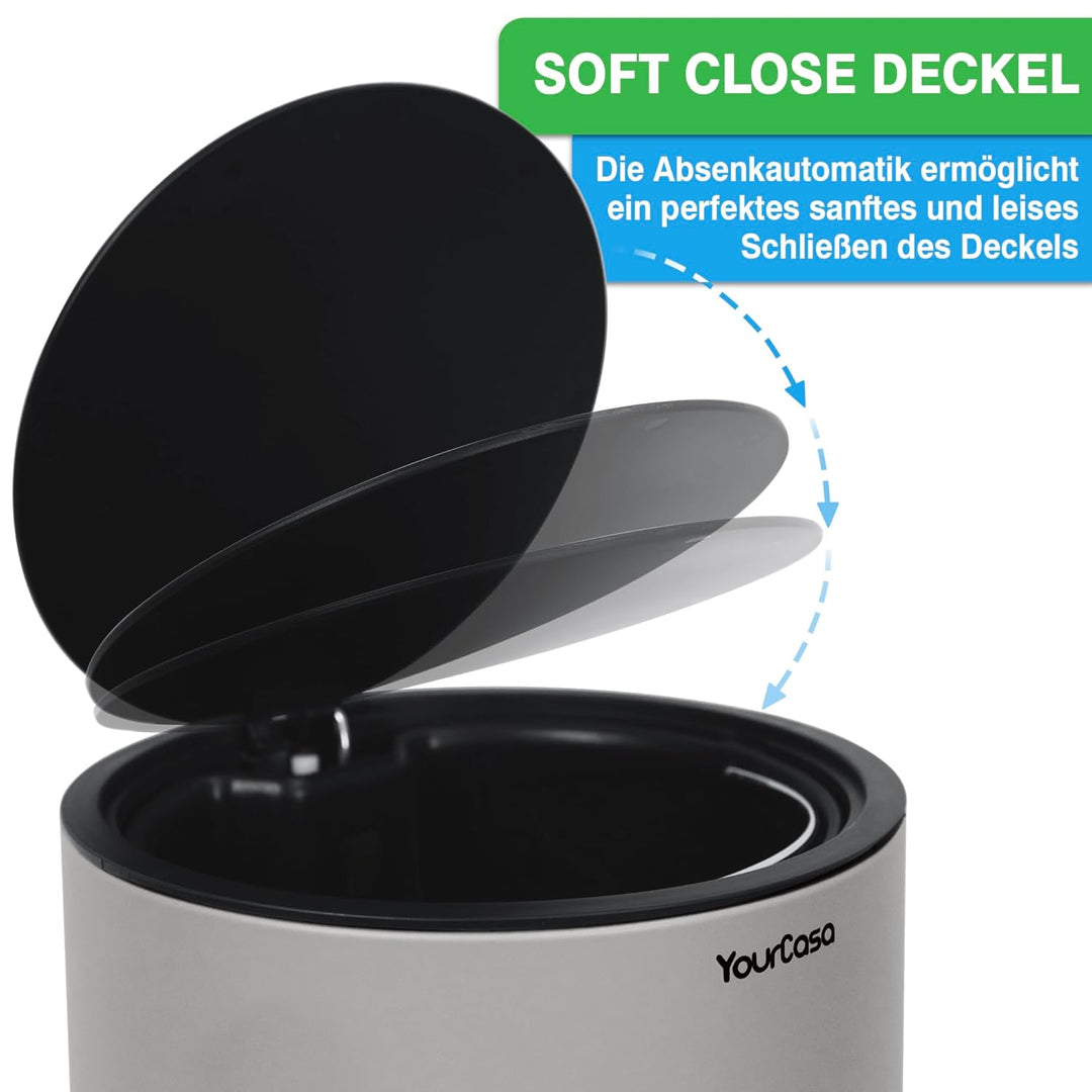 YourCasa Mülleimer Bad [5L] aus Edelstahl für Badezimmer [Softclose] - Badmülleimer Klein - Kosmetik