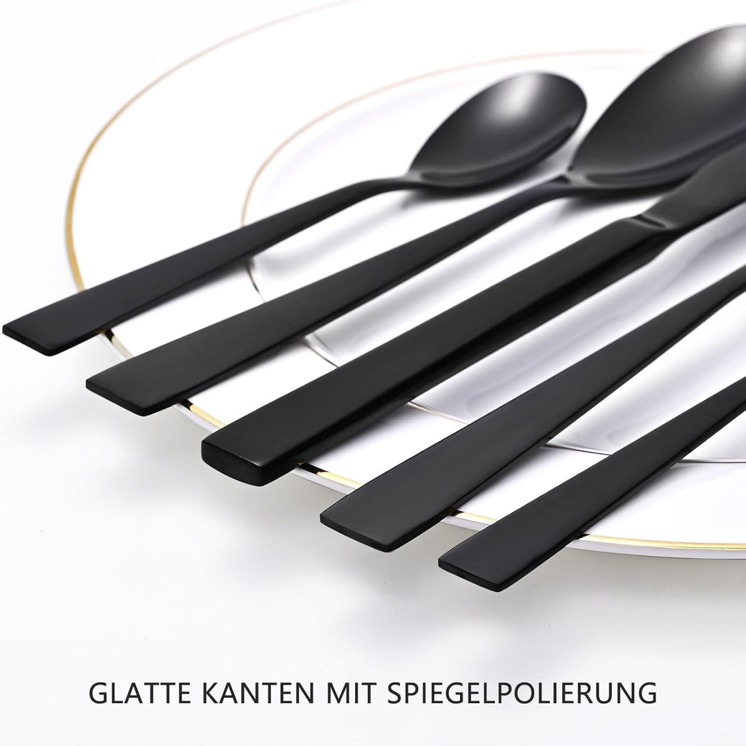 Otto Koning - Berlin - Besteck schwarz 4 Personen, Essbesteck Set 20 teilig, Titanium schwarz platti