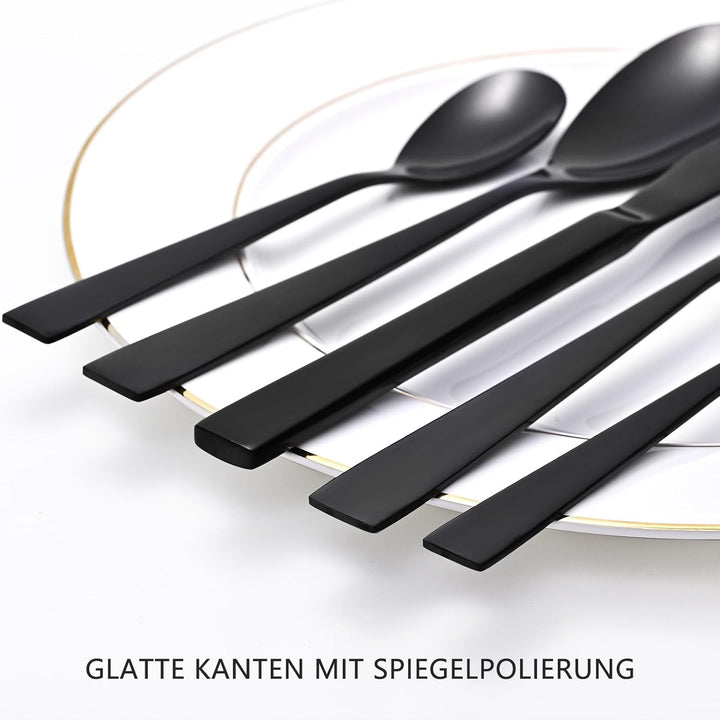 Otto Koning - Berlin - Besteck schwarz 4 Personen, Essbesteck Set 20 teilig, Titanium schwarz platti