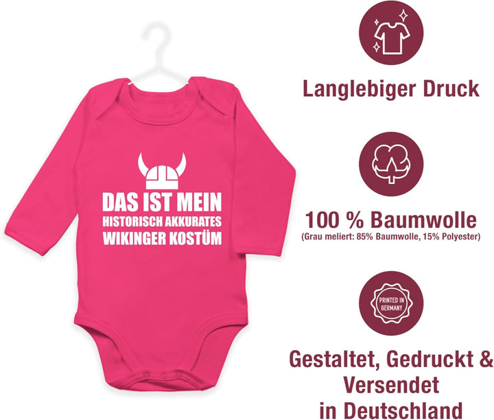 Shirtracer - Baby Body langarm Mädchen Junge - Karneval & Fasching - Das ist mein Wikinger Kostüm Vi
