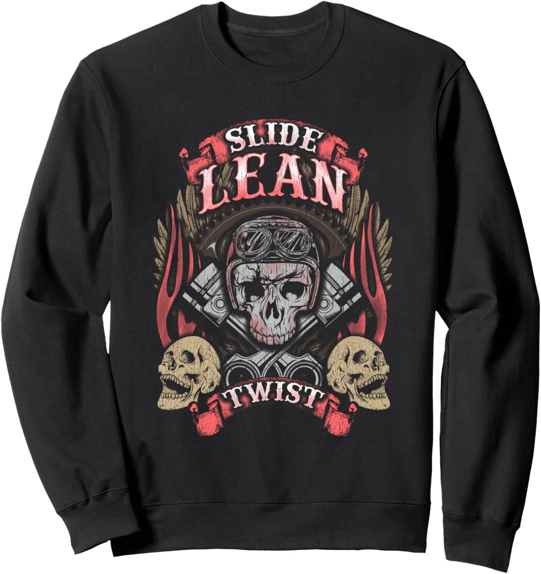 Slide Lean Twist Cool Skull Motorcycle Gift Biker USA Sweatshirt