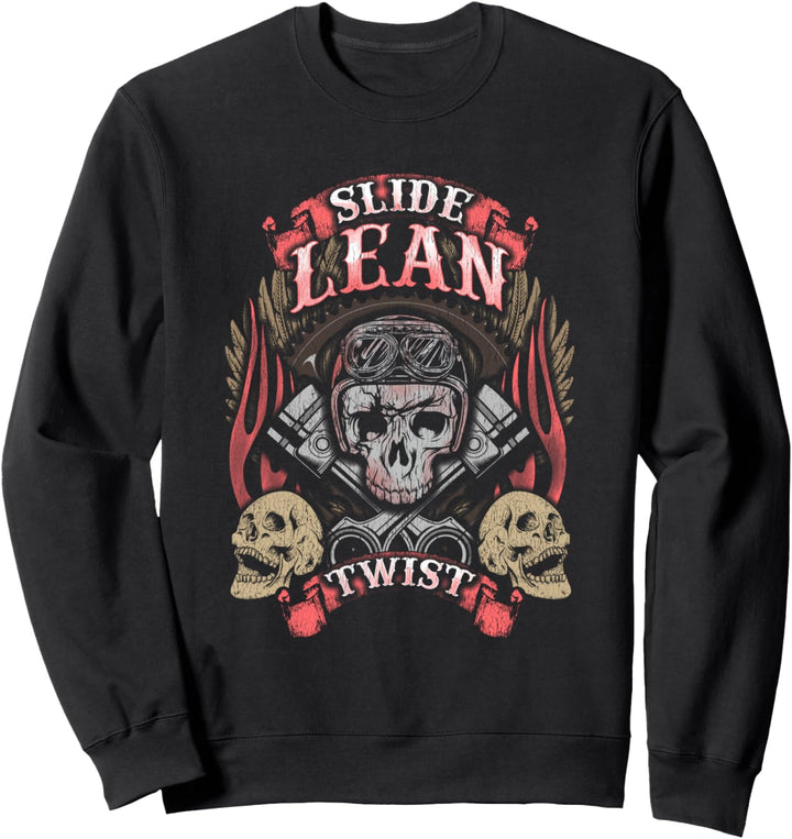 Slide Lean Twist Cool Skull Motorcycle Gift Biker USA Sweatshirt